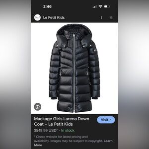 Mackage Girls Larena Black Puffer Coat